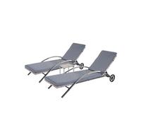 2x Chaises longues HWC-E27 en polyrotin gris, coussins gris foncé