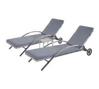 2x Chaises longues MENDLER HWC-E27 en polyrotin gris, coussins gris foncé Gris