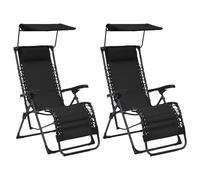 2x Chaises Pliables de Terrasse Textilène Noir Bains de Soleil Transats vidaXL