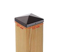 2x Chapeau de Poteau Pyramide 121x121 mm - Capuchon pour Poteaux en Bois 120x120 mm - Acier Laqué Noir - Protection Robuste pour Clôture et Jardin - Avec 2 Trous de Fixation
