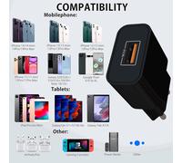 2x Chargeur Rapide Secteur - Quick Charge 1 Port Usb 18 Watt - Prise Murale Eu Universelle Pour Par Ex. Apple,Samsung,Htc,Lg,Sony - Noir