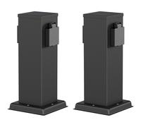 ledscom.de 2 colonnes de Prises de Jardin Polly pour l'extérieur, IP44, Double, Acier Inoxydable, Noir, carrées, 27 cm