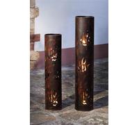 2x colonne photophore "Flammes" en métal aspect antique, hauteur 80 + 99 cm, photophore d'extérieur, grand bougeoir, colonne décorative avec porte-bougie, décoration de jardin pour l'extérieur