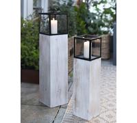 2x colonne photophore "Modern Shabby" en bois, métal & verre, 60 + 78 cm de haut, porte-bougie, chandelier, colonne décorative pour salon, colonne en bois avec verre à bougie