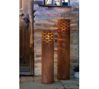 2x colonne photophore "Rost-Säule" en métal avec finition rouille, 75 + 95 cm de haut, photophore d'extérieur, grand bougeoir, colonne décorative avec verre à bougie, décoration de jardin pour l'extér