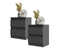 2x Commode GABRIEL - 2 tiroirs - Table de chevet / Table de nuit - H40 cm L30 cm P30 cm (Anthracite)