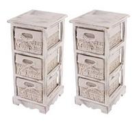 2x commodes /meubles d'appoint / étagères, 3 paniers, 25x28x58cm, shabby, vintage, blanc
