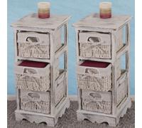 2x commodes à étagères 3 paniers 25x28x58cm shabby vintage blanc Blanc G