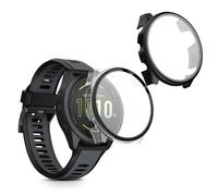 kwmobile Coque Compatible avec Garmin Forerunner 165 / Forerunner 165 Music Coque - 2X Étui Cadre écran en Verre trempé pour Fitness Tracker - Transparent-Noir