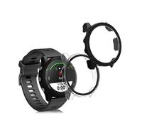 kwmobile Coque Compatible avec Garmin Forerunner 255/255 Music Coque - 2X Étui Cadre écran en Verre trempé pour Fitness Tracker - Noir-Transparent
