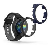 kwmobile Coque Compatible avec Garmin Forerunner 965 Coque - 2X Étui Cadre écran en Verre trempé pour Fitness Tracker - Noir-Bleu foncé