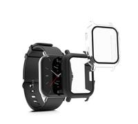 kwmobile Coque Compatible avec Huami Amazfit GTS 2 Coque - 2X Étui Cadre écran en Verre trempé pour Fitness Tracker - Noir-Transparent