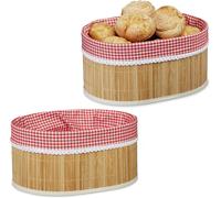2x Corbeilles À Pain,Panier En Bambou Avec Tissu,Croissants,Panière Fruit H X L X P:16,5 X 33,5 X 23,5 Cm,Nature