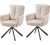 2x Cord Chaise pivotante Asher beige Set Salle à manger Cuisine Chaise rembourrée Fauteuil