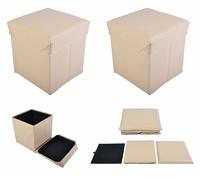 2X Cube De Siège Pliable Boîte De Rangement Pouf Banc Coffre Pouf Beige