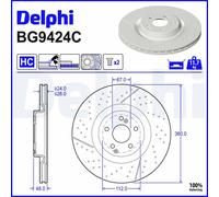 2x DELPHI Disque De Frein Ventilé Percé Ø360mm Pour Mercedes-Benz GLC X253 C253