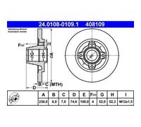 2x Disque de frein ATE 24.0108-0109.1 convient pour