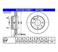 2x Disque de frein ATE 24.0122-0169.1 convient pour HYUNDAI