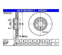 2x Disque de frein ATE 24.0130-0241.1 convient pour CITROËN OPEL PEUGEOT DS