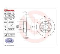2x Disque de frein BREMBO 08.9502.11 convient pour AUDI SEAT SKODA VW