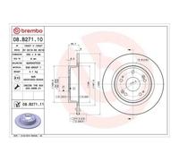 Brembo Disque de frein 08.B271.11 arrière plein 282 mm anti-corrosion UV – kit 2