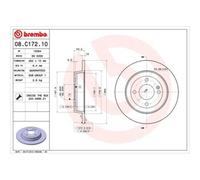 Disque de frein BREMBO 08C17210 arrière, plein, 1 pièce