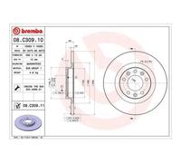 2x Disque de frein BREMBO 08.C309.11 convient pour CITROËN OPEL PEUGEOT DS
