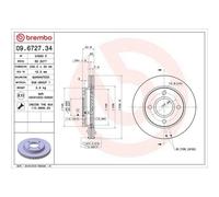 2X Disque De Frein Brembo 09.6727.34 Prime Line pour Ford Mazda Carbodies