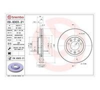 2x Disque de frein BREMBO 09.8303.21 convient pour CITROËN OPEL PEUGEOT