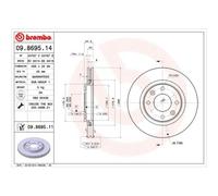 2X Disque De Frein Brembo 09.8695.14 Prime Line pour Citroën Opel Peugeot Vau
