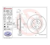 2X Disque De Frein Brembo 09.8904.11 Prime Line - Uv Coated pour Renault