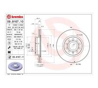 2x Disque de frein BREMBO 09.9167.11 convient pour AUDI SEAT SKODA VW