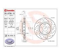 2x Disque de frein BREMBO 09.A738.1X convient pour CITROËN MITSUBISHI PEUGEOT