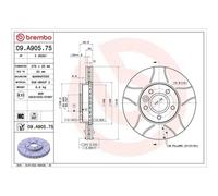 BREMBO 09.A905.75 Disque de frein