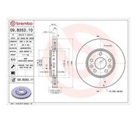2X Disque De Frein Brembo 09.B353.11 Prime Line - Uv Coated pour Renault