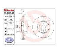 2x Disque de frein BREMBO 09.B356.21 convient pour OPEL VAUXHALL CHEVROLET
