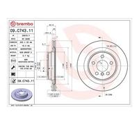Brembo Disque de frein 09C74311 arrière ventilé à haute teneur en carbone 1 pièce