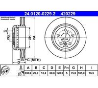 Disque de frein ATE 24.0120-0229.2 arrière, ventilé, à haute teneur en carbone, 1 pièce