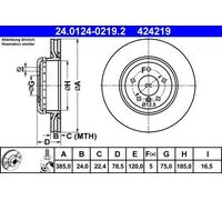ATE Disque de frein 24.0124-0219.2 arrière, ventilé, à haute teneur en carbone, 1 pièce