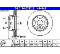 Disque de frein ATE 24.0124-0242.2 avant, ventilé, à haute teneur en carbone, 1 pièce