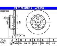 Disque de frein ATE 24.0130-0186.2 avant, ventilé, à haute teneur en carbone, 1 pièce