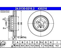 Disque de frein ATE 24.0130-0216.2 avant, ventilé, à haute teneur en carbone, 1 pièce