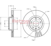 2x Disque de frein Essieu avant gauche ventilé de l'intérieur 6110335 METZGER