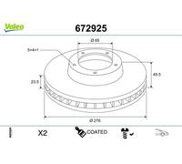 Valeo Disque de frein 672925 – Boîte de 2 disques ventilés peints – Essieu avant
