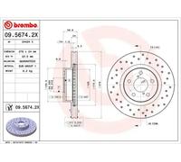2x Disque de frein perforé/ventilé de l'intérieur 09.5674.2X BREMBO pour SUBARU