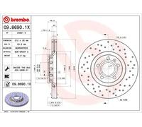 2x Disque de frein perforé/ventilé de l'intérieur 09.8690.1X BREMBO pour AUDI VW
