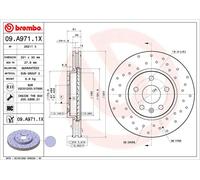 2x Disque de frein perforé/ventilé de l'intérieur 09.A971.1X BREMBO pour OPEL