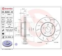 2x Disque de frein perforé/ventilé de l'intérieur 09.B280.4X BREMBO