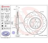 2x Disque de frein perforé/ventilé de l'intérieur 09.C170.1X BREMBO