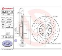 2x Disque de frein perforé/ventilé de l'intérieur 09.C497.1X BREMBO